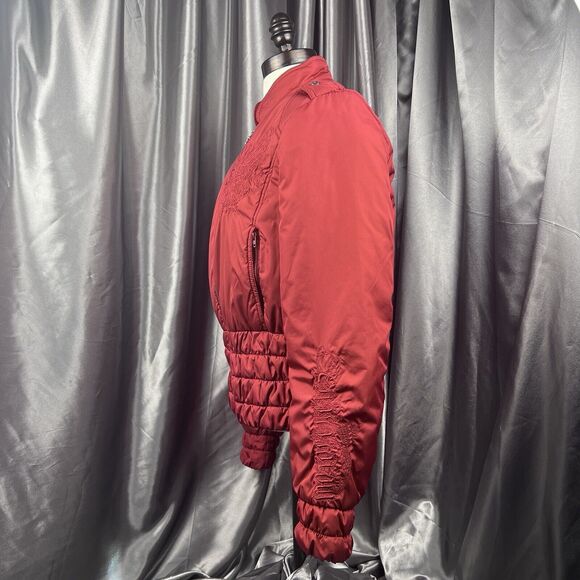 Harley-Davidson Women Sz S Puffer Jacket Dark Red Full Zip Embroidered Biker Y2K - Picture 11 of 17